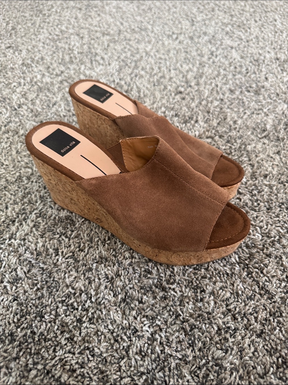 Dolce Vita Tan Suede Cork Wedge Mules